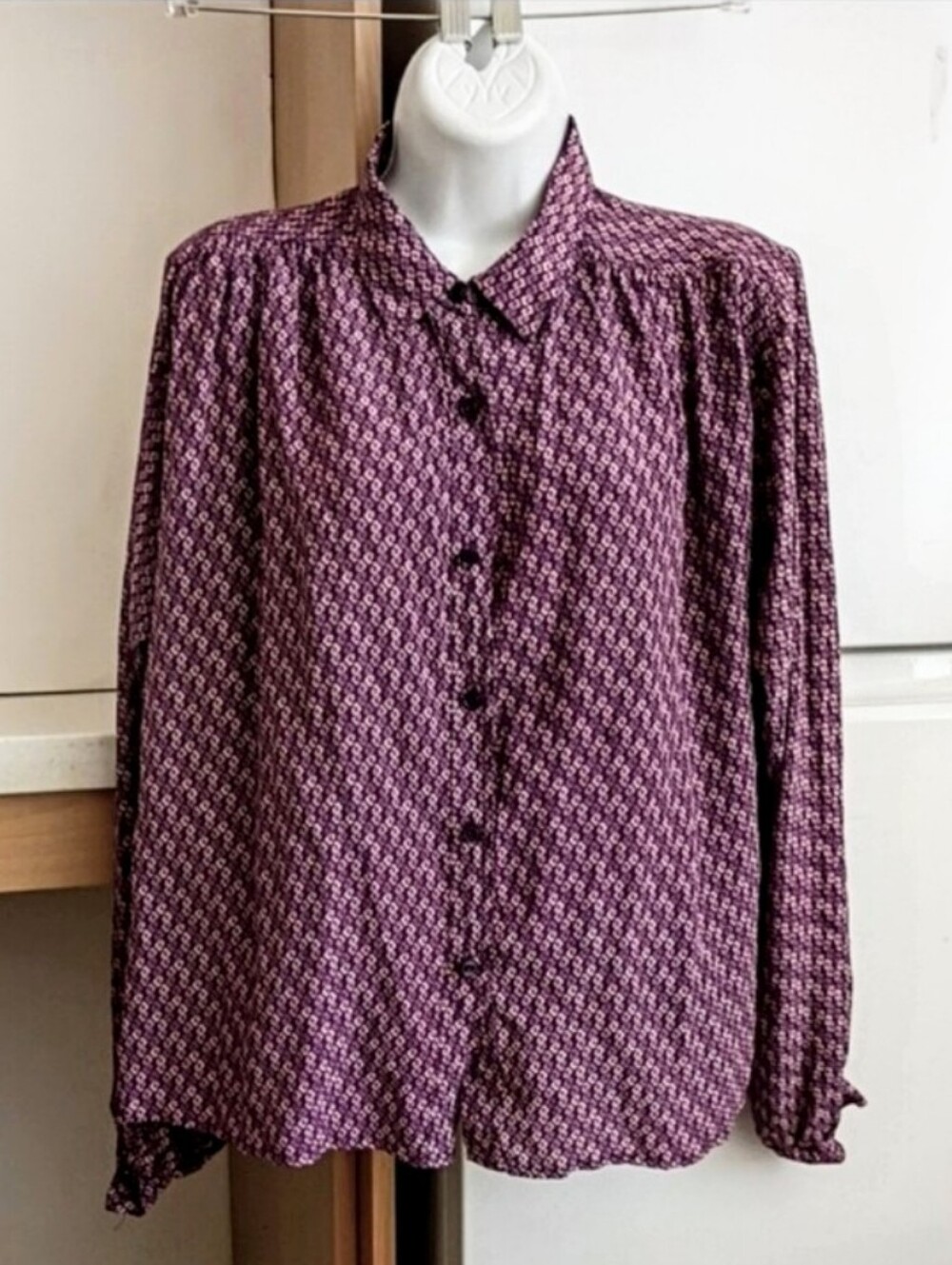Cassandre Saint Honore Silk Button Front Shirt Blouse sz 40 Made In France